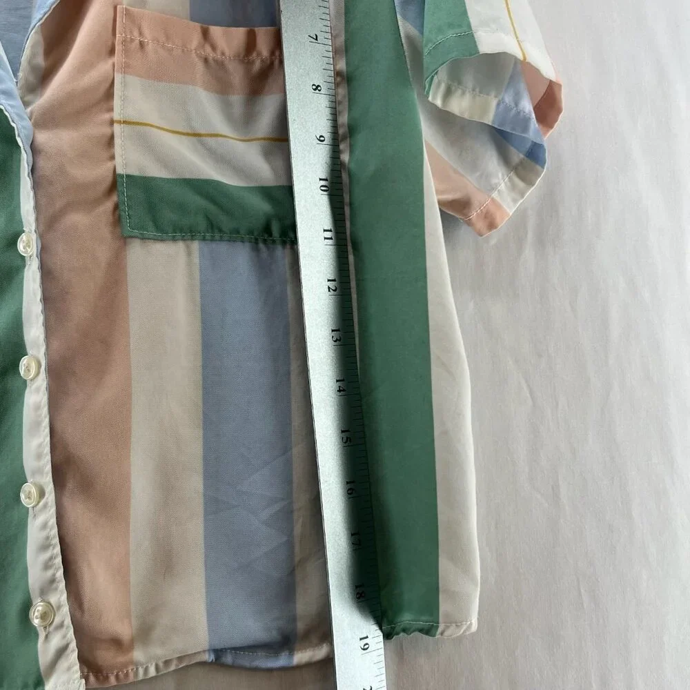 Marine Layer Doze Resort Shirt Womens XS Short Sleeve Pastel Striped Multicolor - Picture 8 of 9